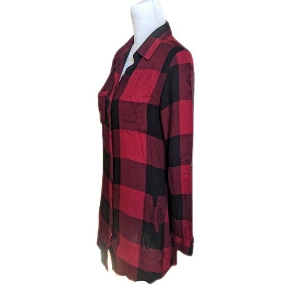 Thread + Supply long line button up thin flannel red/black buffalo check top S - Picture 4 of 7
